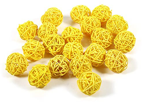 Tissting 20 Stück Deko Kugeln Rattankugeln, 3cm Dekokugeln Wicker Rattan Ball Vasen Mittelstück Schalen Kugelfüller für Bastelarbeiten, Hochzeiten, Partys, Potpourri Dekoration(Gelb)