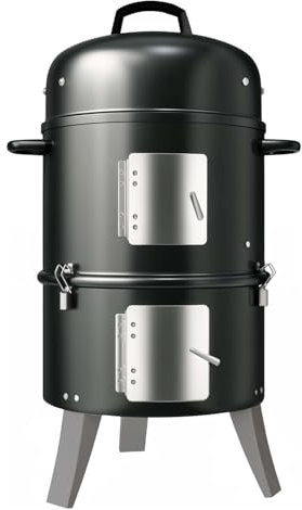 GasOne Vertikaler Räucherofen mit Thermometer - 40,6 cm Heavy Duty Holzkohle-Smoker - Mehrzweck Holzkohlegrill Smoker für Outdoor, Camping - Einfache Montage, 2 Zugangstüren Grill mit Smoker