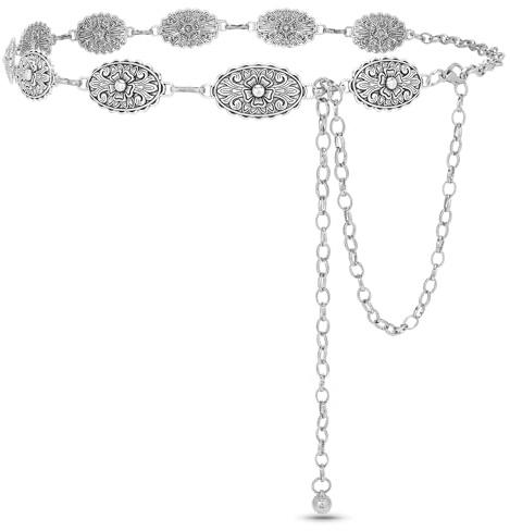 SUOSDEY Dam Western Concho-bälte silver guld boho midjekedja justerbart lantligt metallbälte för jeansklänning, G-vintage silver, Fit for waist up to 44''