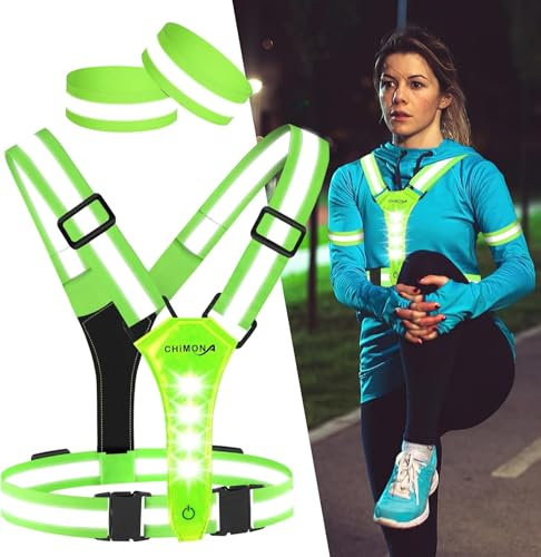 Funmo LED Laufweste Reflektorweste Warnweste Wiederaufladbare Lauflampe, Verstellbarer Taille/Schulter Laufweste, Sicherheitsweste für Joggen Wandern oder Radfahren
