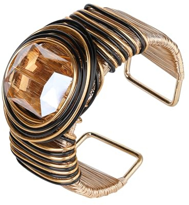 GAIACWOOD Bracciali in oro da donna, bracciale largo con pietra d'ambra, bracciale in ottone regolabile, bracciali in oro alla moda da donna.