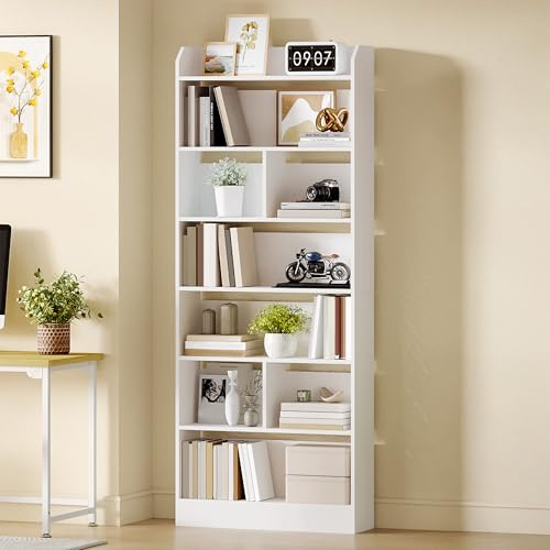Hzuaneri Libreria a 7 Ripiani, Scaffale con Scomparti e Ripiani Aperti, Organizzatore, Libreria Verticale Mobiletto Multiuso per Soggiorno, Studio, 24 x 60 x 199,2 cm, Bianco BC11703X
