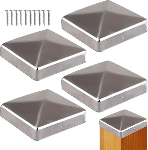Tapas para postes de 120 x 120 mm, 5 unidades, de metal, forma piramidal, tapas para postes de madera, cubierta para postes de madera con tornillos