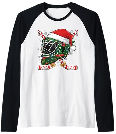 Casco da Hockey su Ghiaccio di Babbo Natale, per Uomini, Ragazzi, Ragazzi e Adolescenti Maglia con Maniche Raglan