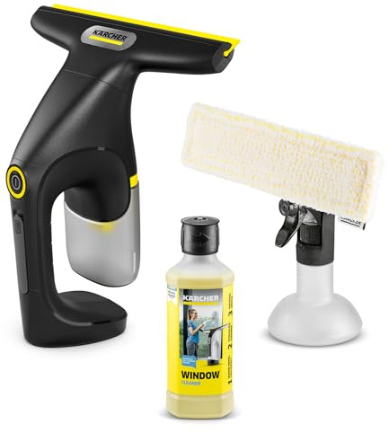 Kärcher Akku-Fenstersauger WV 1 Compact Care Extra+ Black, Akkulaufzeit: 25min., Wassertank: 100 ml, Gewicht: 0,5 kg, Sprühflasche mit Mikrofaser-Wischbezug, 500 ml Fensterreiniger, 360° Comfort!Clean