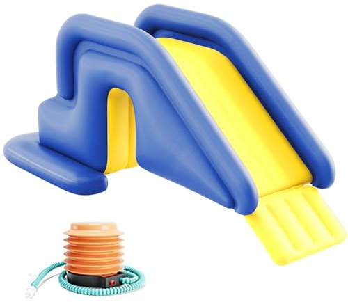 Otbushit Tobogán de Piscina Inflable de PVC Azul para Piscinas elevadas con Bomba de pie - Tobogán de Piscina portátil antivuelco para Piscinas enterradas y elevadas