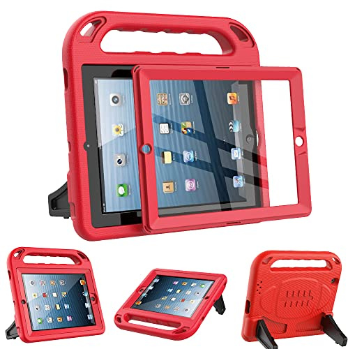Surom Kids Case for iPad 2nd 3rd 4th Gen (Old Model), Red | Built-in Screen Protector, Shockproof Handle Stand Kids Friendly Protective Case for Kids, Protable Handle