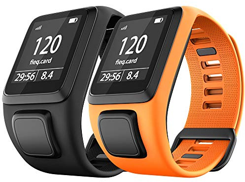 NotoCity Correa para Tomtom Runner 2/Runner 3/Spark/Spark 3/Adventurer/Golfer 2, Correa de Silicona Pulsera de Repuesto para Tomtom (Negro+Naranja)