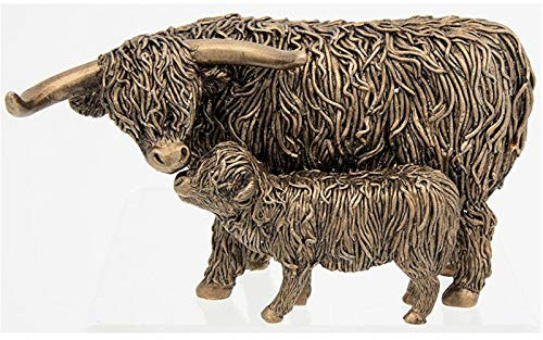 Bronze Highland Coo & Calf Small Ornament