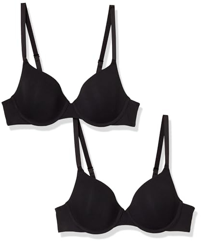 Amazon Essentials Cómodo Sujetador Tipo Camiseta con Aros Mujer, Paquete de 2, Negro, 80F