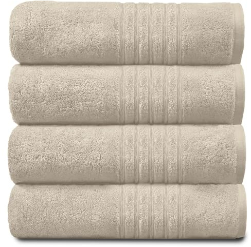 GC GAVENO CAVAILIA 4 PK Extra Large Bath Sheet, Water Absorbent Cotton Towels, 450 GSM Quick Dry Towels Set, Cream