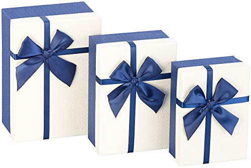Your Design Geschenkverpackung: 3er-Set edle Geschenk-Boxen mit blauer Schleife, 3 verschiedene Größen (Geschenkschachtel, Aufbewahrungsbox mit Deckel, Geschenkpapier)
