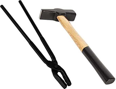 Bonbo Schmiede-Werkzeug-Set mit Wolfsbackenzange, Schmiedezange und Schmiedehammer Metallbearbeitungswerkzeug Schlagwerkzeug 0000811-1000 (40,6 cm)
