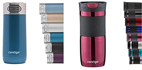 Contigo Luxe Autoseal Travel Mug, Stainless Steel Thermal Mug, 360 ml & Byron Snapseal Travel Mug, Stainless Steel Thermal Mug, Vacuum Flask, Leakproof Tumbler, 470 ml, Vivacious