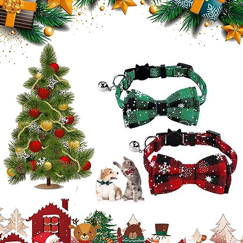 2st Julhalsband, Kattunge Halsband,Julkatthalsband Semesterkatthalsband,Jul Fluga Katthalsband,Justerbar Husdjurshalsband För Valpar Liten Medium Stor Hund Katter