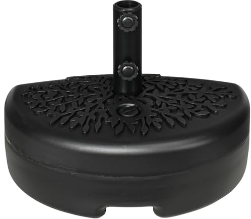 Outsunny Base per Ombrellone Semicircolare in Metallo, Base Ombrellone da Giardino a Parete per Pali 38-48mm, Riempibile con 21kg di Sabbia o 18kg di Acqua, Nero