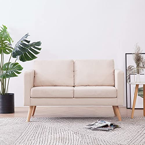 Willood 2-Sitzer-Sofa Stoff Polstersofa Lounge Couch Holz Design Sitzmöbel Loungesofa Stoffsofa Sitzmöbel Wohnzimmer Cremeweiß