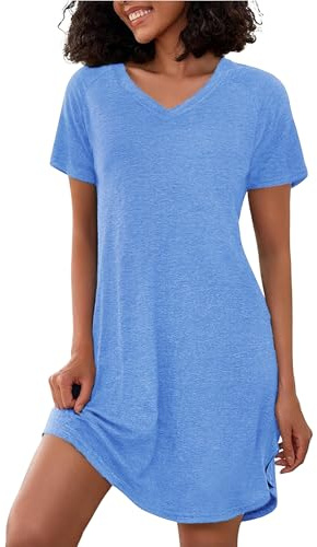 Marvmys Camisones Mujer Verano Agodón Elegante Manga Corta Cuello en V Ropa Dormir Suave Camisón S-3XL