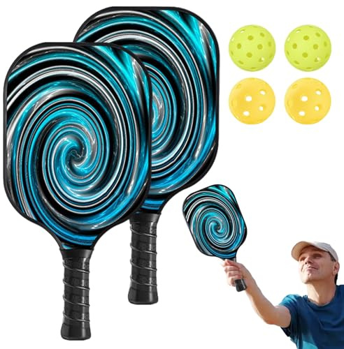 Pallet di palla, racchette da palla, 2 racchette con 4 palline | Pallet in fibra di carbonio con borsa per il trasporto per uomini, donne, bambini, adulti, presa comoda