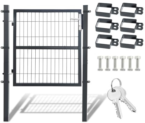 ISOISL Gartentor Anthrazit, 100x100cm Gartentür aus verzinktem Stahl, Zauntür Hoftür inkl.Schloss Türklinke und 3 Schlüsseln, Zauntor Zaun Robust und Langlebig, Wetterfest