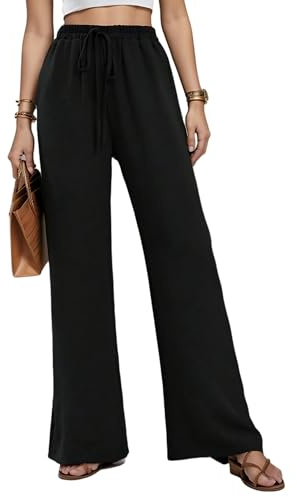Merlvida Pantalones Anchos para Mujer de Cintura Alta Pantalon Palazzo Casual de Verano Pantalón de Vestir Ligero y Cómodo Ropa Elegante Pantalones Largos con Cordón y Bolsillos