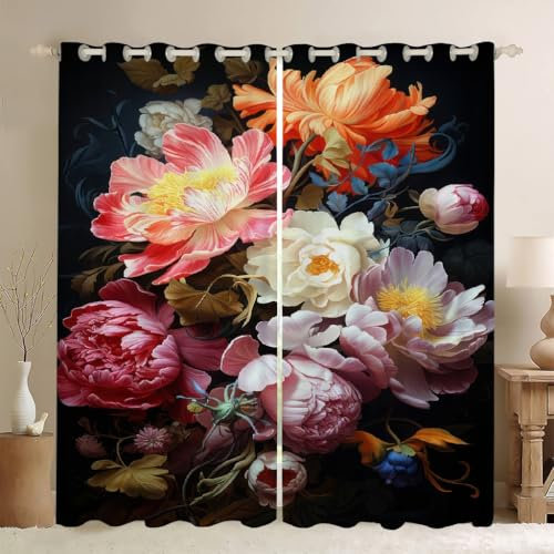 Oberes Etagenbetthimmel, 2 m lang, Etagenbettvorhänge, verdickter Stoff, Verdunkelungsvorhänge, seitliche Öffnungstür mit großem Raum (Vorhang x 3 + Regal 1,2 m, Blume A) Premium Verdunkelung L