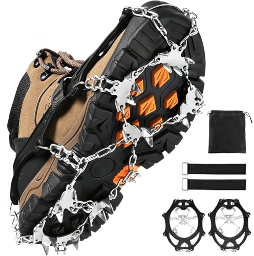 SANTUO 19 Zähne Steigeisen für Wanderschuhe, Flexible TPU Grödel & Edelstahl-Spikes, -45°C Anti-Frost mit Verstärktem Anti-Rutsch, Ideal für Bergsteigen, Wandern, Eisfischen, Winter-Outdoor（EU 40-45）