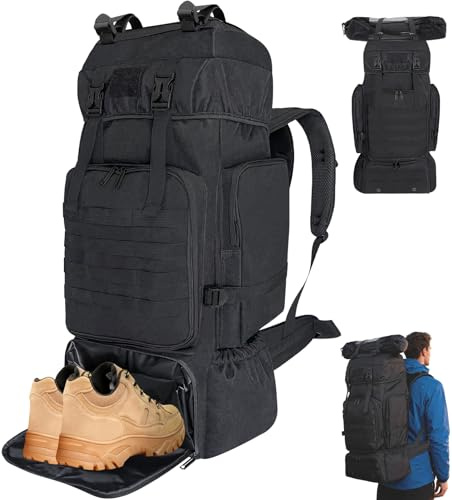 Vaupan mochilas de senderismo, 80l mochilas de camping, mochilas impermeables para grandes viajes al aire libre mochilas para hombres y mujeres (Negro-Shoe Comp.)