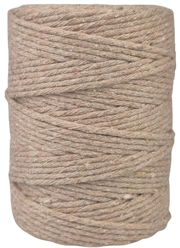 APREGGIO Corde Macramé 3mm x 100m Beige – Fil de Coton Torsadé pour DIY, Tenture Murale, Suspension Plantes et Décoration Bohème