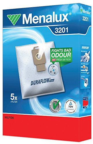 Menalux 3201 - Pack de 5 bolsas sintéticas y 1 filtro para aspiradoras Nilfisk Elite, Extreme, Power, Power Allergy y Select