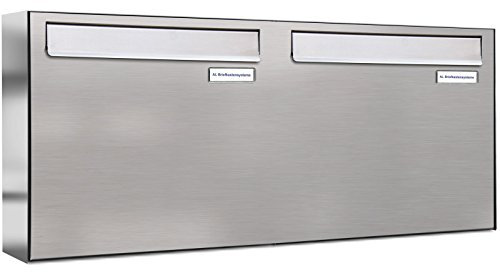 AL Briefkastensysteme 2er Briefkasten für Tür/Zaundurchwurf in V2A Edelstahl, 2 Fach, wetterfeste Premium Doppel-Briefkasten-Anlage Design modern
