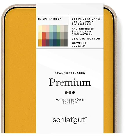 Schlafgut Premium Spannbettlaken 180x200cm bis 200x220cm Yellow Deep, Spannbetttuch aus weicher Biobaumwolle