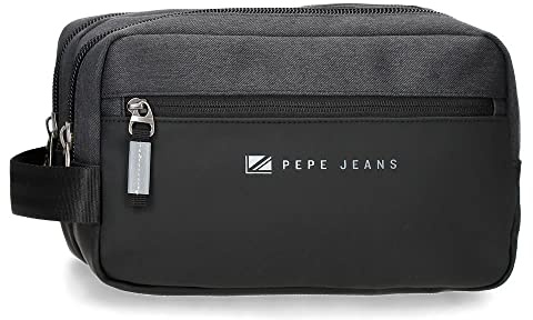 Pepe Jeans Jarvis Neceser Dos Compartimentos Adaptable Negro 26x16x12 cms Poliéster con detalles en Piel Sintética