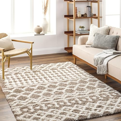 Livabliss Nour Dubai Shaggy Carpet 160x220 cm – Modern Berber Style for Living Room & Bedroom, Soft Plush Thick Pile, Easy Care Floor Covering, Brown Ivory