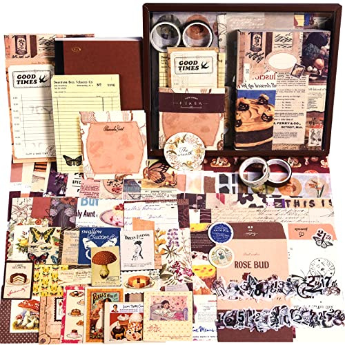 Scrapbook Supplies Kit, Vintage Junk journaling Supplies, Scrapbooking Kit | Stationary Set with Aesthetic Ephemera Stickers, Bullet Journaling Kit, Collage Craft Supplies Gift for Adults Women Starter