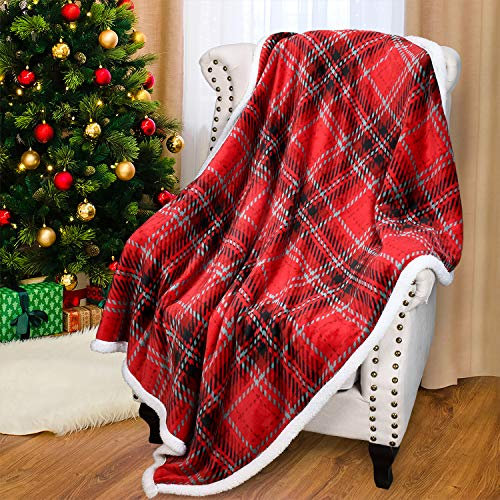 Catalonia Classy Sofadecke mit doppeltem Mikroplüsch-Sherpa-Fleece, superweich, geeignet für alle Jahreszeiten, Flauschiger Plüsch, kuschelige, Dicke Couchüberwürfe,Rot Plaid,150 x 130 cm