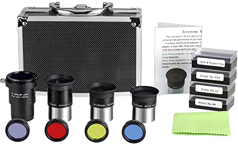 1.25 Inch Astronomical Telescope Accessory Set with Carry Case - Telescope Plössl Eyepiece Set, Filter Set, 2X Barlow Lens