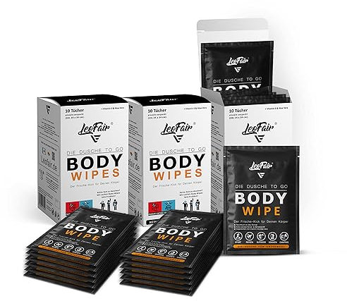 Leofair Body Wipes Einmalwaschlappen XXL - feuchte Waschlappen für Reisen, Camping, Festival & unterwegs - 30 große Feuchttücher einzeln verpackt für Gesicht und Körper