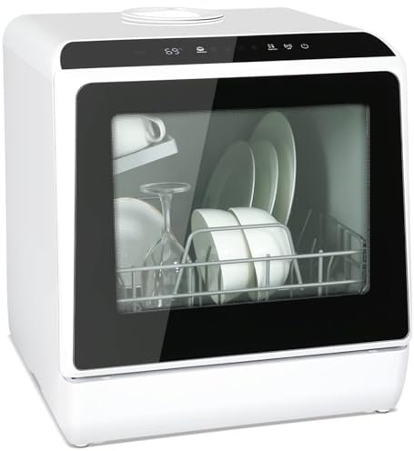 YOURLITE Mini Lave-Vaisselle de table, 5+1 Programmes de lavage, Réservoir 5L ou Branchement Robinet - Sans Installation, Commande Tactile, Grand écran, Convient aux camping-cars et aux appartements
