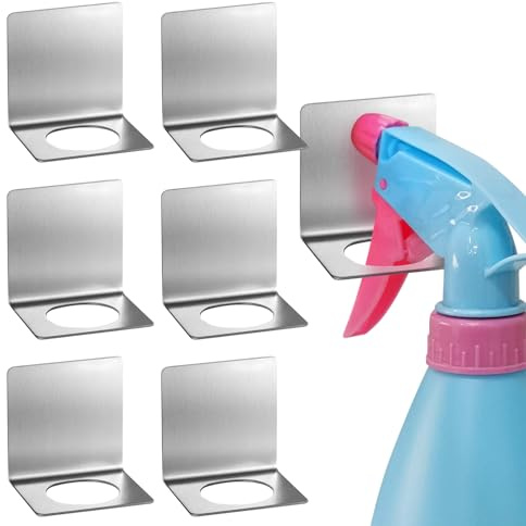 Daily Treasures 304 Stainless Steel Spray Bottle Holder Rack - 6 Piece Wall Mounted Spray Bottle Organizer