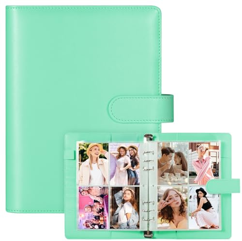 A5-kortshållare med 30 förpackningar med 4 fickor, 6 ringboksalbum med 240 kortplatser, PU-läderbindning med magnetisk spänne för att organisera samlarkort, K-popfotokort