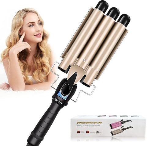 3 Tubi Piastra Onde Ferro Arricciacapelli, Professionale Ceramica Piastra Onde 3 Rami per Capelli 25mm, Temperatura Regolabile per Acconciature Effetto Riccio e Ondulati, Capelli Lunghi e Corti