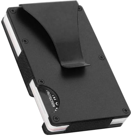 MIGURA Mäns Plånbok Svart Matt Korthållare RFID-blockering Stöldskydd Minimalistisk Plånbok Clip Smal Plånbok Metall Liten Styv Korthållare Originalgåvor, svart, 8.6 cm x 5.4 cm x 0.5 cm, Minimalism