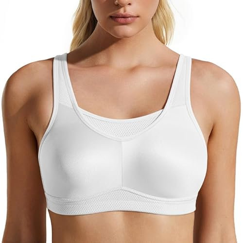 WingsLove High Impact Sports Bras for Women Seamless Full Coverage Non Padded High Neck Woukout Bra(White,38DD)
