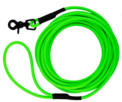 lupolos® Schleppleine mit Handschlaufe 10m - wasserfest, abwaschbar & pflegeleicht, PVC, gummiert (wie Biothane), Neon Grün, Scherenkarabiner