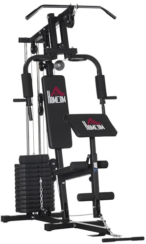 HOMCOM Kraftstation Fitness - Zusammenarbeit Aosom.de x FFHandball - mit 12 Gewichtsblöcken à 5,5 kg Ganzkörpertraining - 135 x 103 x 210 cm