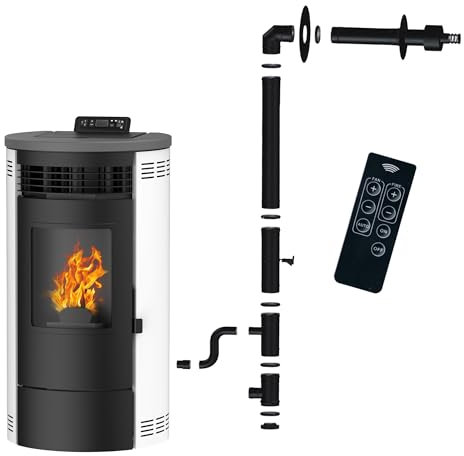 Poêle à granulés étanche Flavia 15 kW Blanc Sannover + Kit d'installation Complet