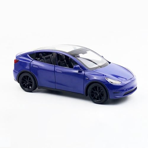 MODVKVK Tesla Model Y 1:32 Modellbil, leksaksbil med ljus & musik, dragfunktion, tryckgjuten legering, Perfekt för barn från 3 år & samlare (Blå)