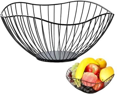 Siocok Black Wire Fruit Basket Fruit Bowl, Iron Arts Fruit Storage Baskets for Kitchen Counter, for Home Decor, Table Centerpiece Decorative Hold Vegetables, Bread, Snacks, Potpourris (B)