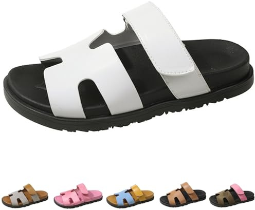 FJZFXKZL Sandales plates à la mode for femmes, sandales de plage en cuir à bout ouvert et bride réglable for l'été